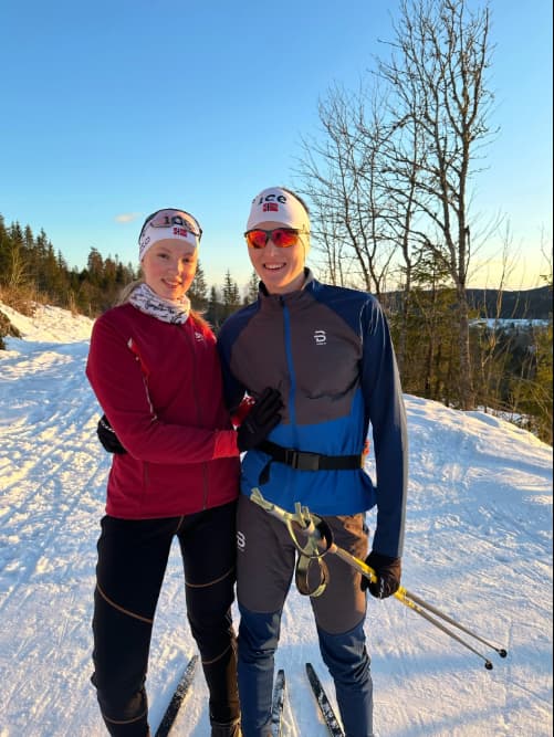 Dmitry and Julia cross-country skiing in winter